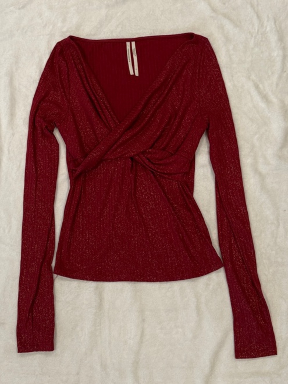 Anthropologie Shimmery Twist-Front Long-Sleeve Top - Red